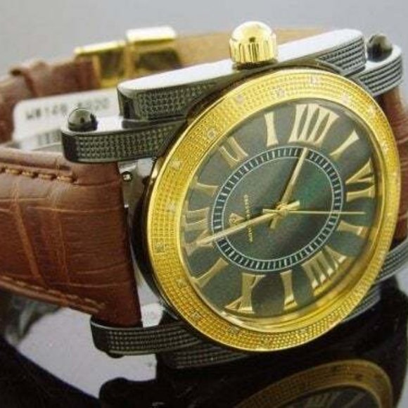 Aqua Master Black Face 20 Diamonds Yellow Gold & Black Case Watch - Picture 2 of 2